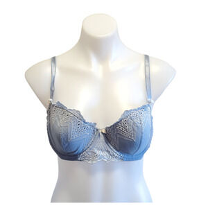 Adore Me Carelle Contour Blue Demi Bra White Embroidered Detailing Size 38C